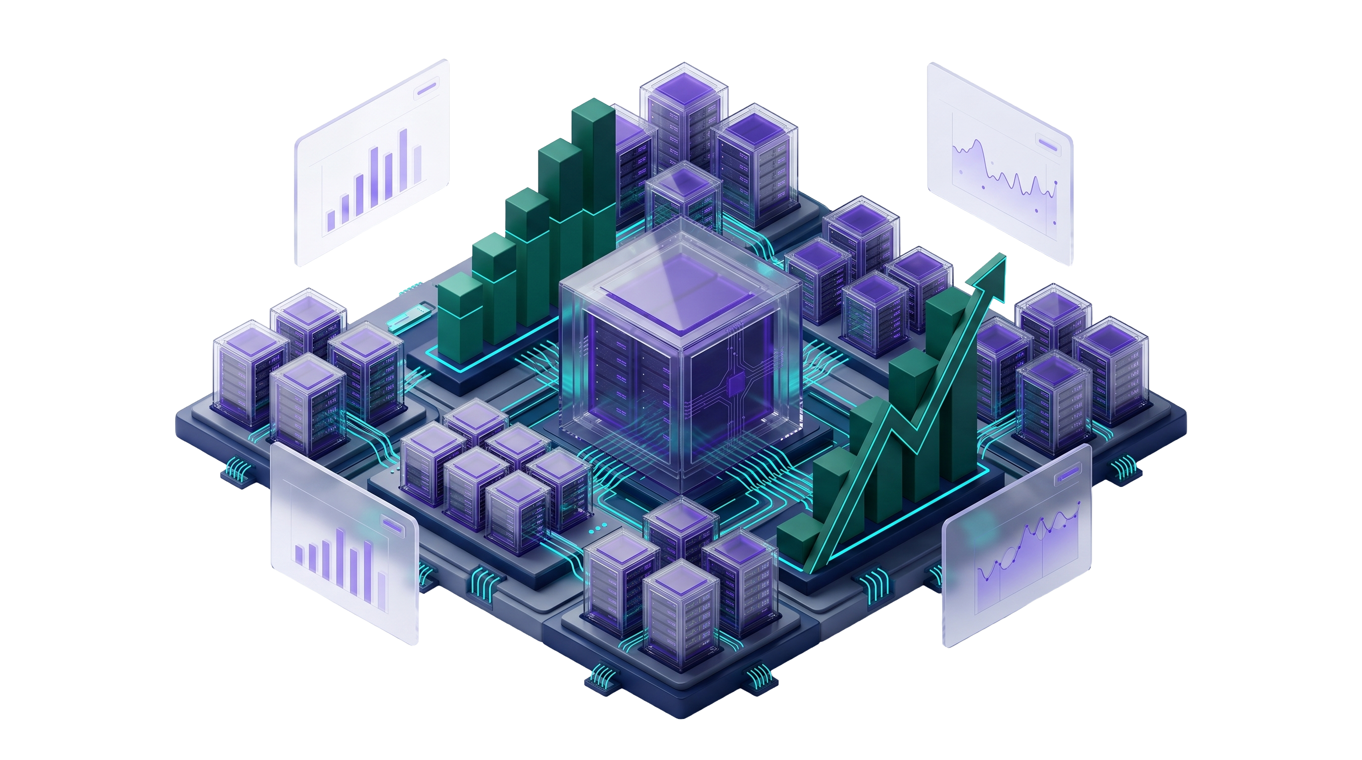 Isometric 3D render of a DIJASOFT data center campus